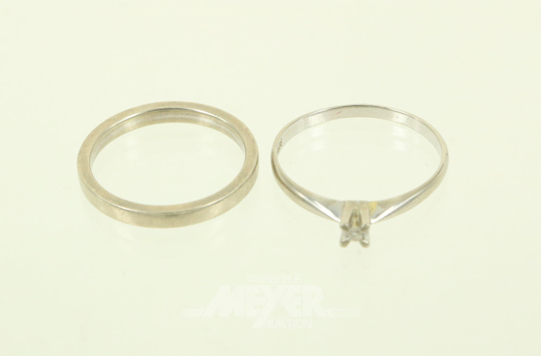 2 Schmale Ringe, davon 1 mit kl. Brillant