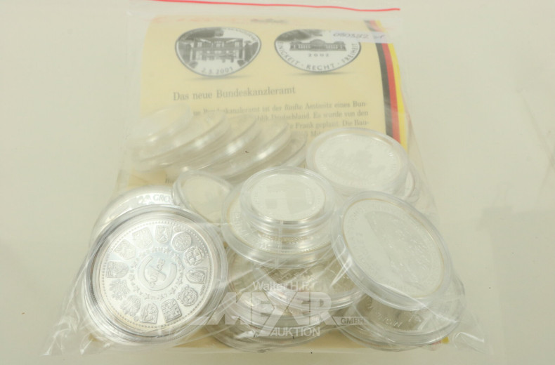Konvolut von Silber-Gedenkmünzen mit Motiven zur Europäischen Union