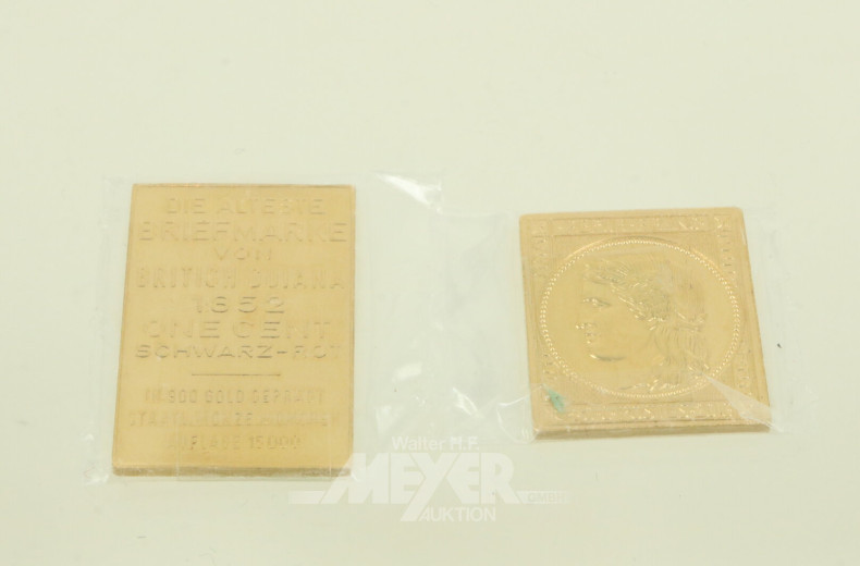 2 Briefmarken in 900er Goldprägung
