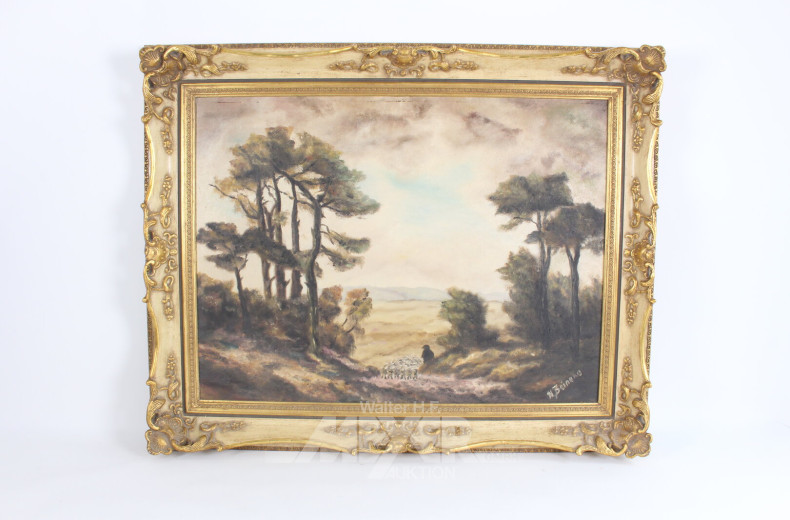 Gemälde "Landschaft mit Hirte und Schafen"
