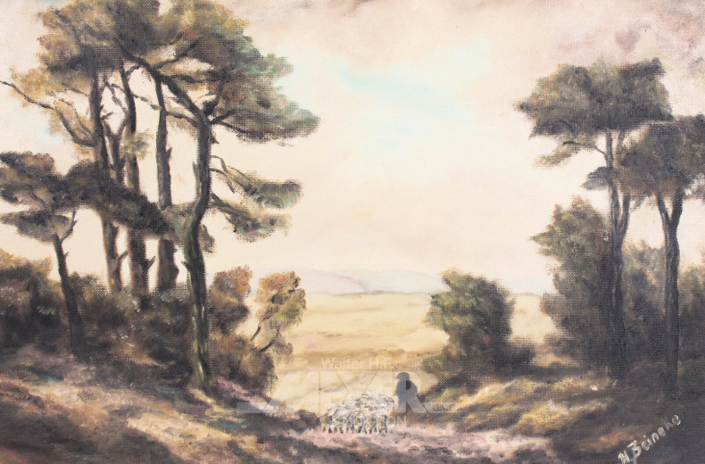 Gemälde "Landschaft mit Hirte und Schafen"