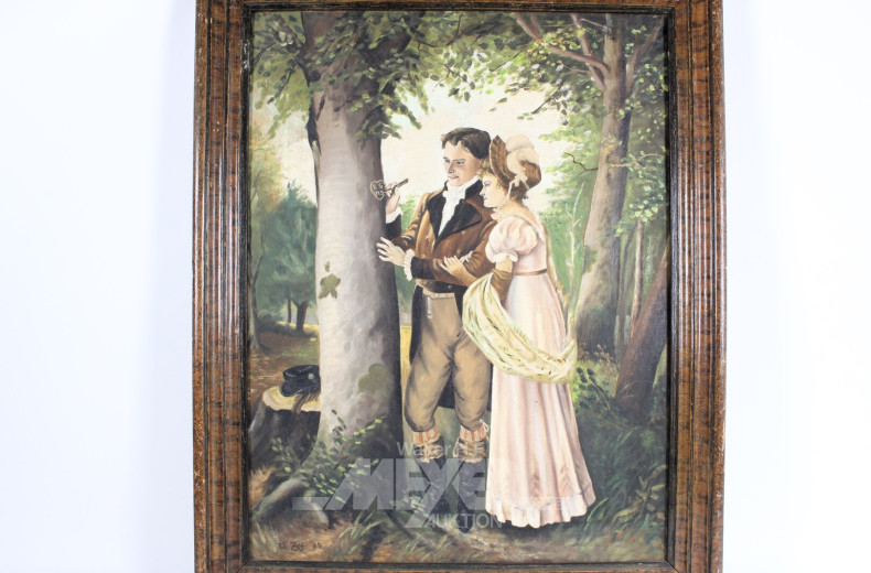 2 Gemälde "Päarchen auf dem Landsitz" & "Päarchen im Wald"