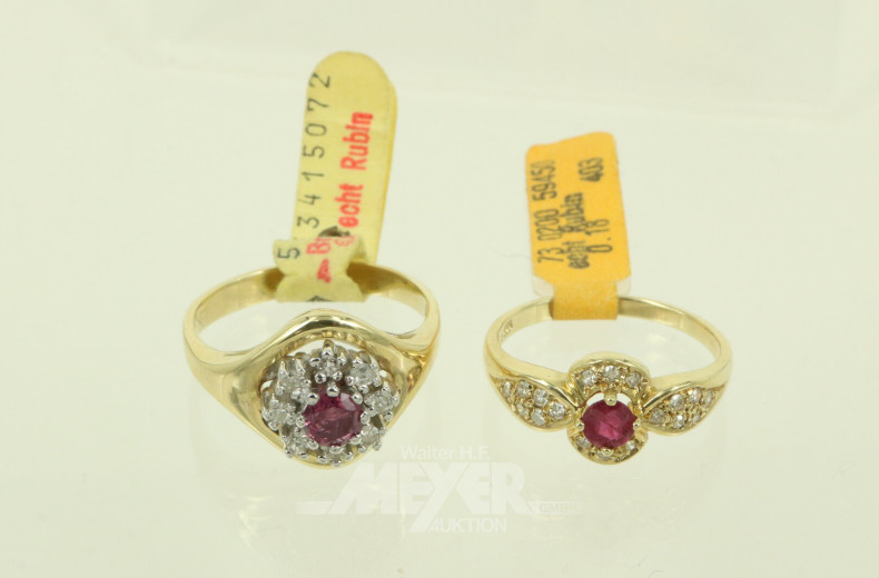 2 Ringe mit Rubin und kl. Brillanten