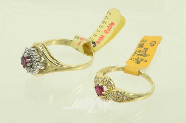 2 Ringe mit Rubin und kl. Brillanten