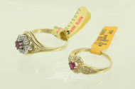 2 Ringe mit Rubin und kl. Brillanten