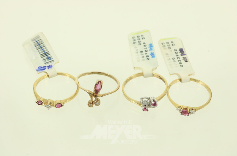 4 Feine Ringe mit kl. Rubinen und Brillanten