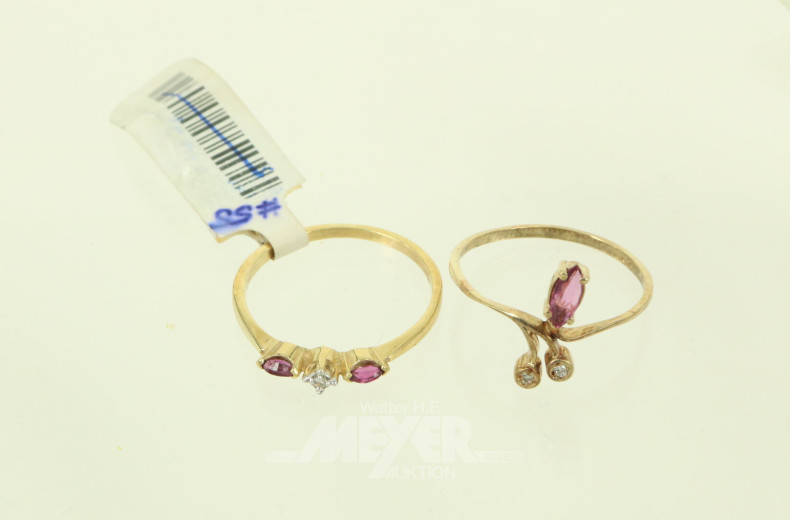 4 Feine Ringe mit kl. Rubinen und Brillanten