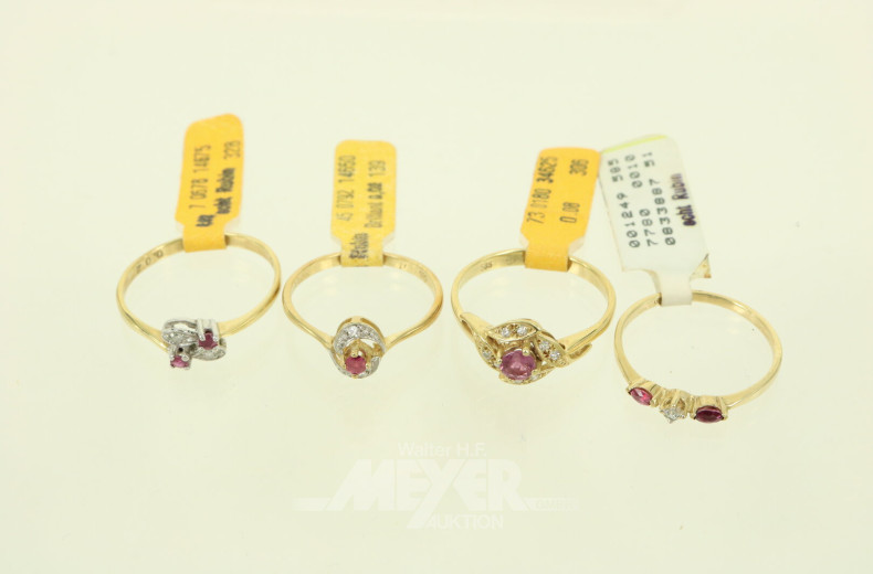 4 Ringe mit Rubin und kl. Brillanten