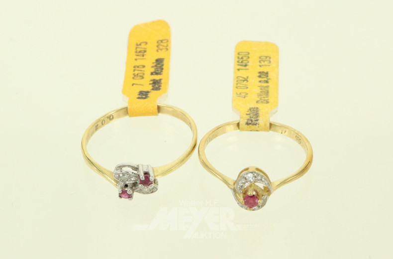 4 Ringe mit Rubin und kl. Brillanten