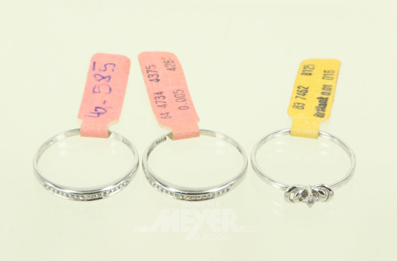 3 Zierliche Ringe mit sehr kl. Brillanten