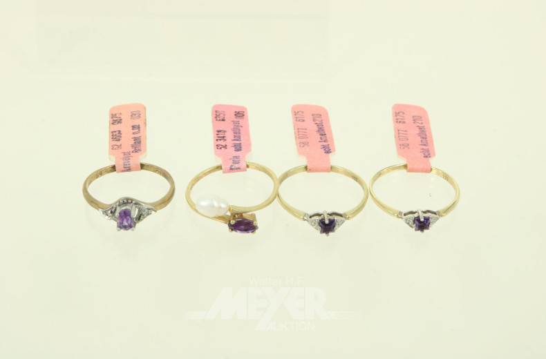 4 Ringe mit kl. Amethyst