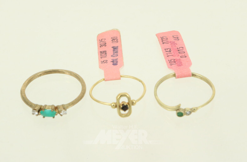 6 Zierliche Ringe mit sehr kl. Farbsteinen und Brillanten