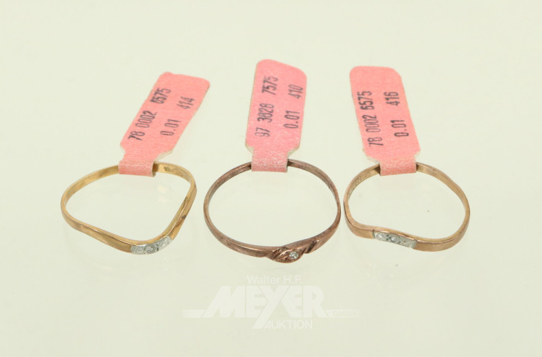 3 Äußerst zierliche Ringe mit Brillanten zu je 0.01ct