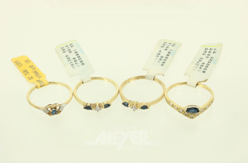 4 Ringe mit Saphiren und kl. Brillanten