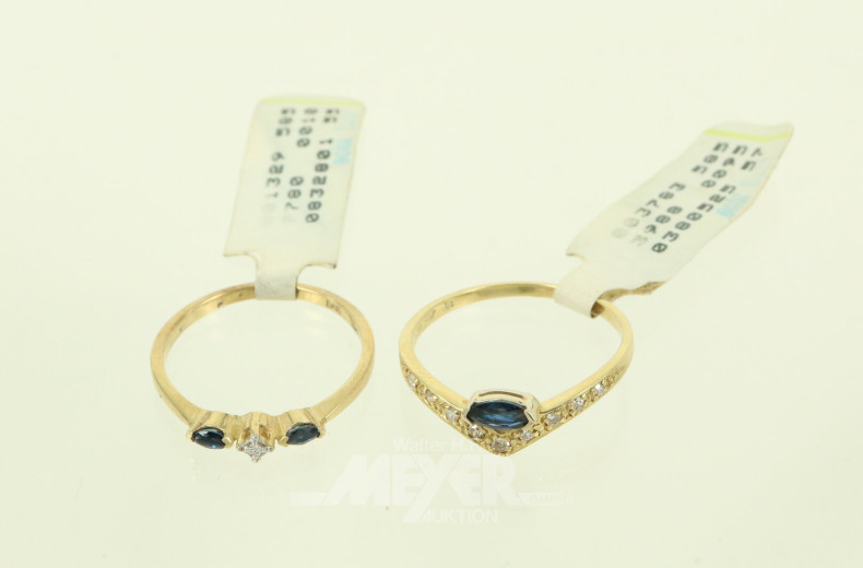 4 Ringe mit Saphiren und kl. Brillanten