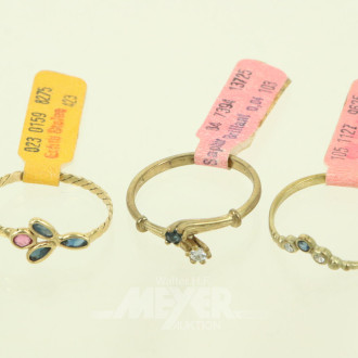 3 Feine Ringe mit kl. Farbsteinen