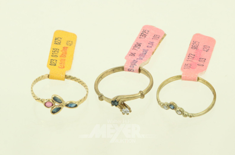 3 Feine Ringe mit kl. Farbsteinen