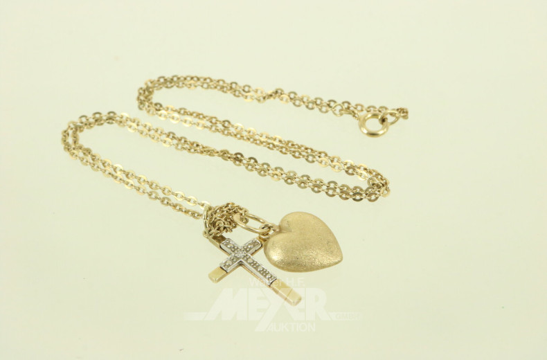 Kette mit 2 Anhänger 'Herz' und 'Kreuz'