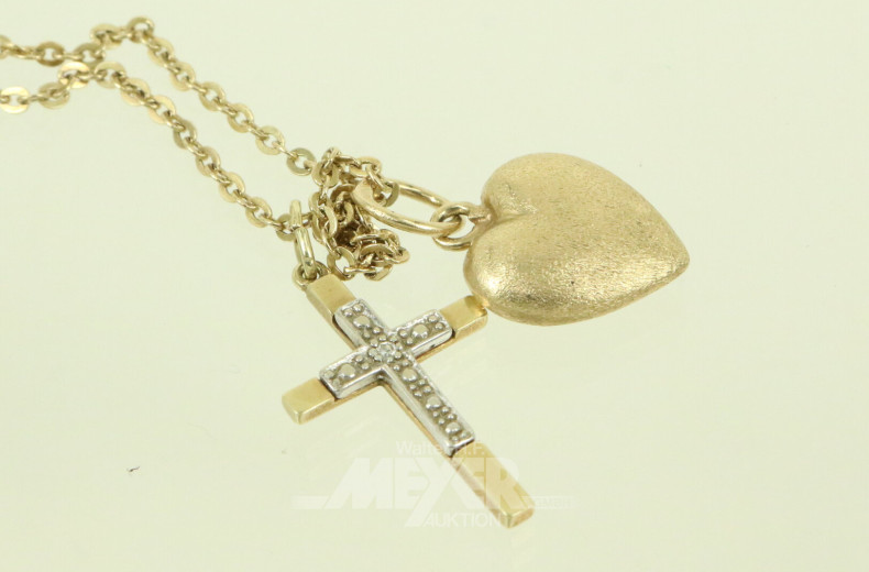 Kette mit 2 Anhänger 'Herz' und 'Kreuz'