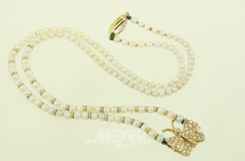 2 Perlenketten mit Vershlüsse in 585 GG/WG