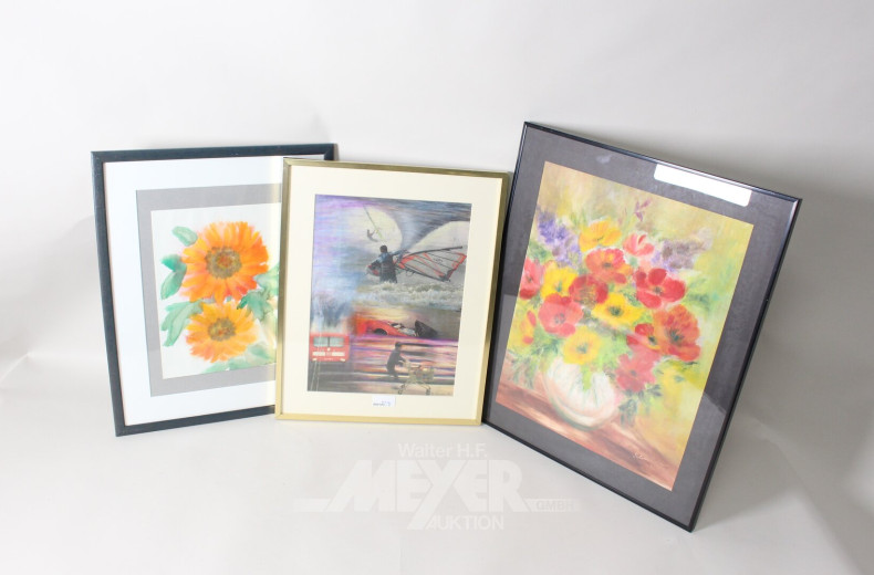 6 versch. Bilder:  "Surfer, Blumen etc"