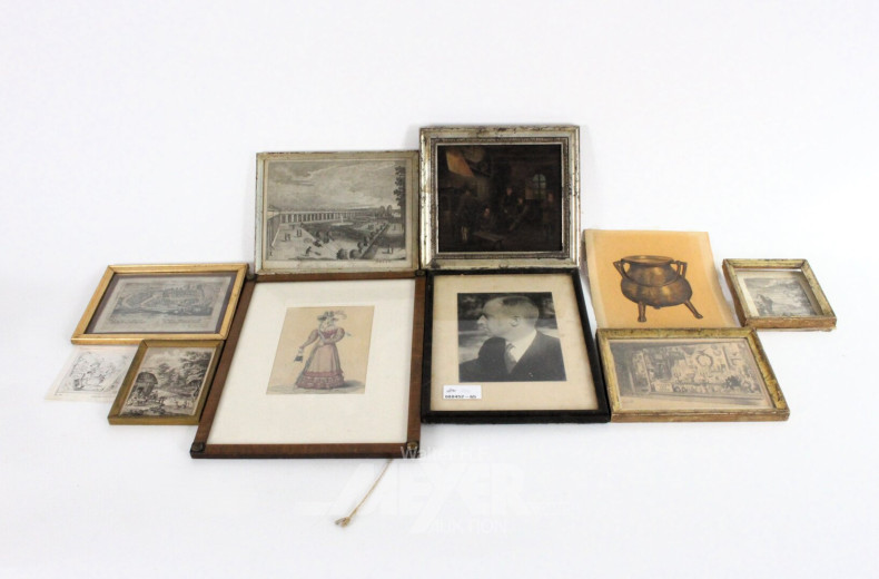 10 Bilder/Stiche "Garten, Küste, Topographie, Portrait"