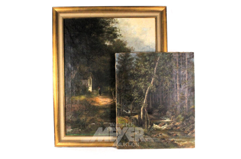 2 Gemälde "Waldweg und Gebirgsbach"