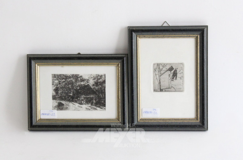 Paar Radierungen 'Star am Kasten' und 'Niedersächsisches Bauernhaus'