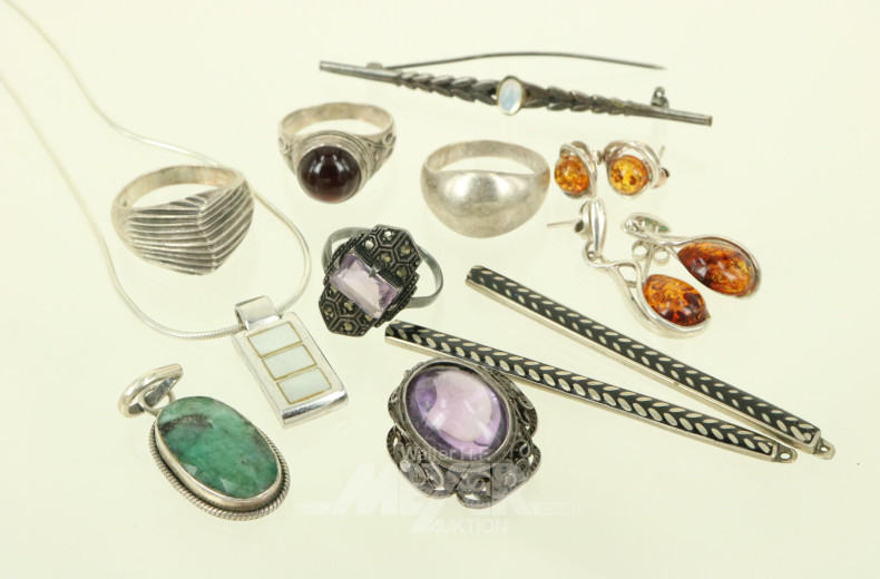Konvolut Silberschmuck mit Ringen und Anhänger