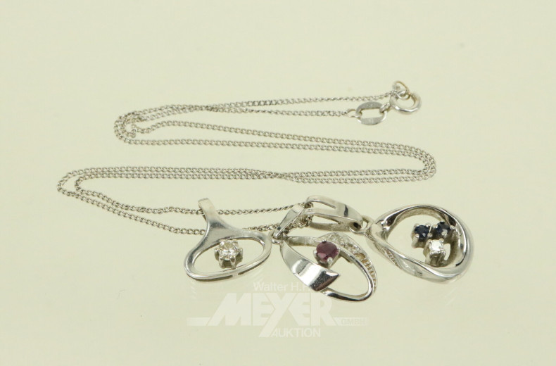 Kette mit 3 Anhängern, besetzt mit Farbsteinen