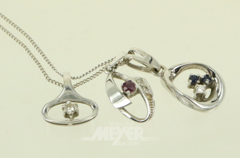 Kette mit 3 Anhängern, besetzt mit Farbsteinen