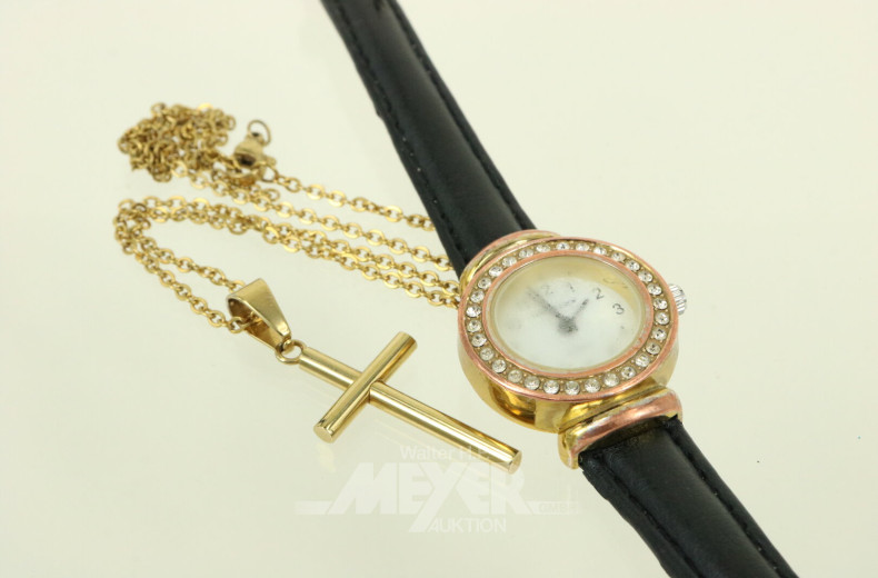 Damenarmbanduhr, umkranzt von Diamantimitationen