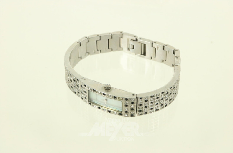 Schmale Damenarmbanduhr mit kl. Diamantimitationen