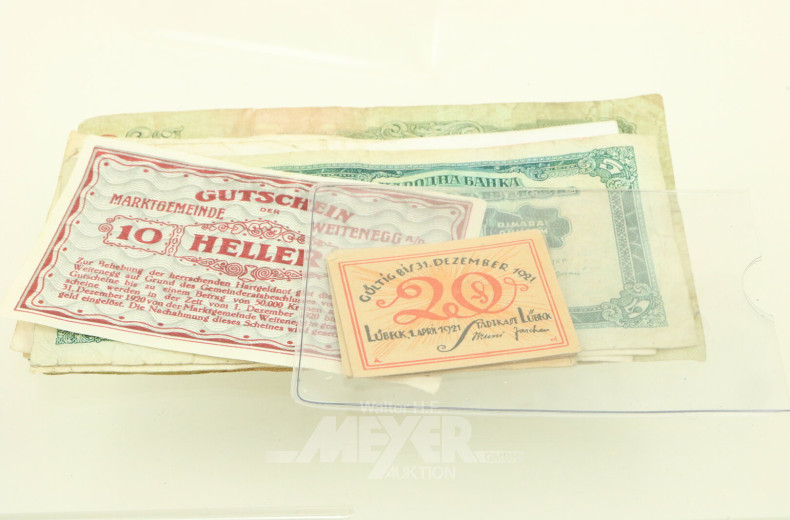 Konvolut mit Münzen aus aller Welt und wenige historische Banknoten