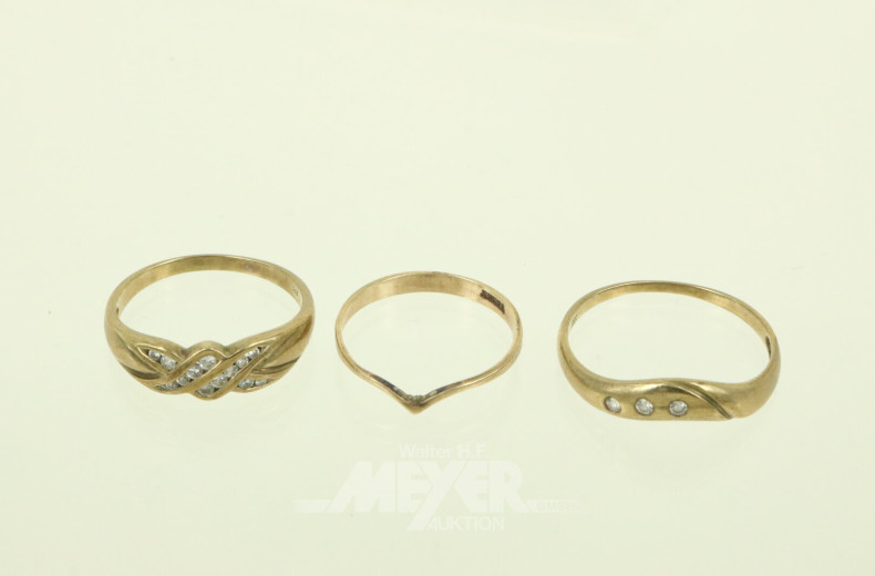 3 Schmale Ringe, davon 2 mit Diamantimitationen