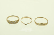 3 Schmale Ringe, davon 2 mit Diamantimitationen