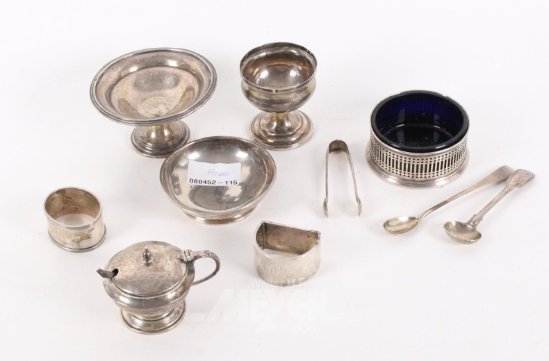 Posten engl.Silberteile: Löffel, kl. Pokale, Schalen, Serviettenringe