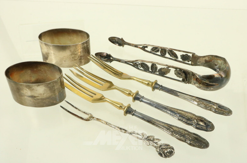 5 Besteckteile Silber sowie 2 Serviettenringe Silber