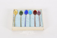 6 emaillierte Teelöffel mit Vergoldung