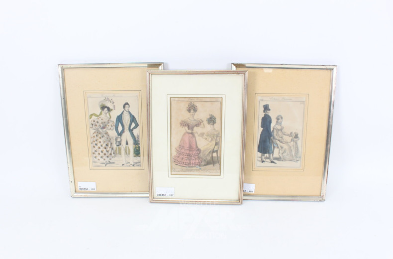 6 Kolorierte Stahlstiche