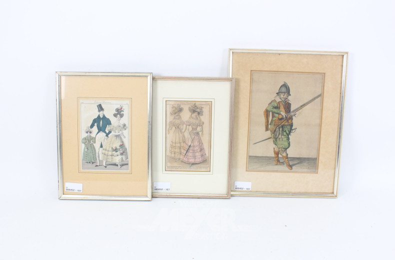 6 Kolorierte Stahlstiche