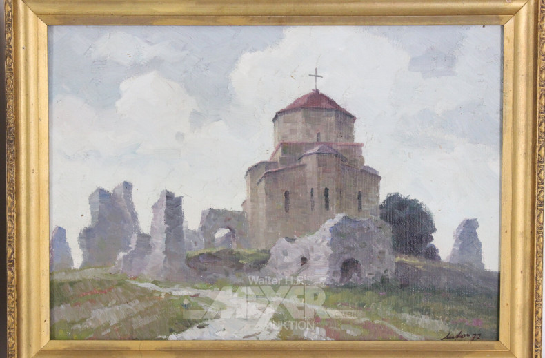 2 Gemälde "Gebirgskirchen"