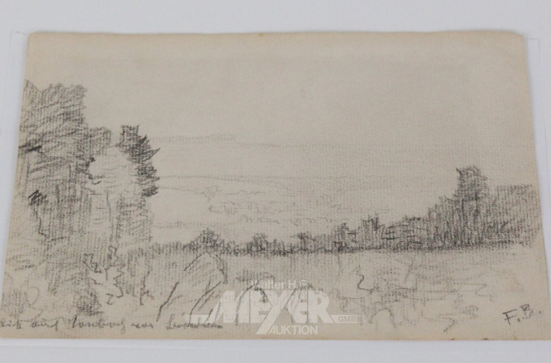 Kohlezeichnung '(wohl) Blick auf Lüneburg von Luhmühlen'