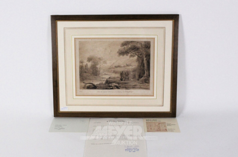 Nachkolorierte Radierung 'Tobin und der Erzengel'