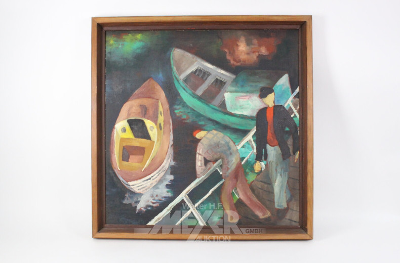 Gemälde "Hafenarbeiter mit Booten
