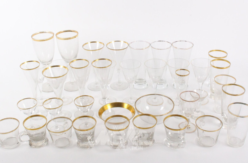 Gr. Posten Gläser mit Goldrand: Bier, Likör, Sektflöten etc.
