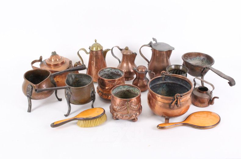 Posten Kupfer: Kannen, Töpfe, Handspiegel etc.