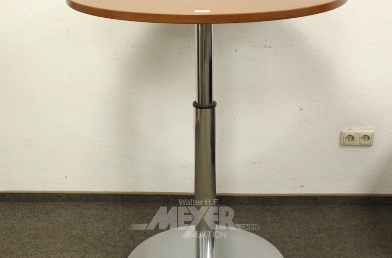 Säulentisch, rund m. verchromten Fuß