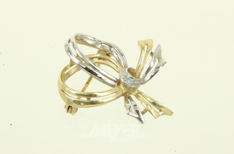 Kleine Brosche 'Schleife' mit 1 kl. Brillant