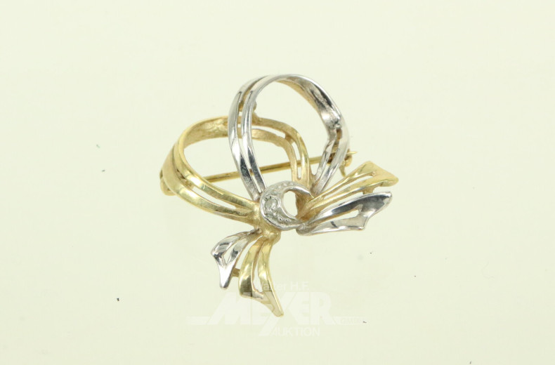 Kleine Brosche 'Schleife' mit 1 kl. Brillant